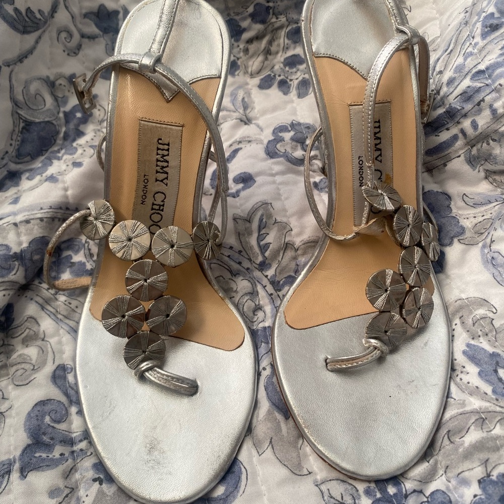 Jimmy Choo Silver Sandals with Metallic Elegance